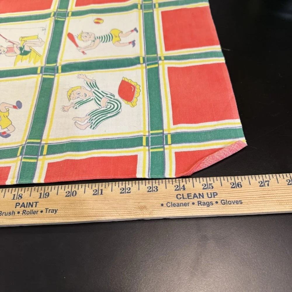 Vintage 1940's Hadson Kitchen Tea Little Boys Fishing And Playing Yellow Kitschy